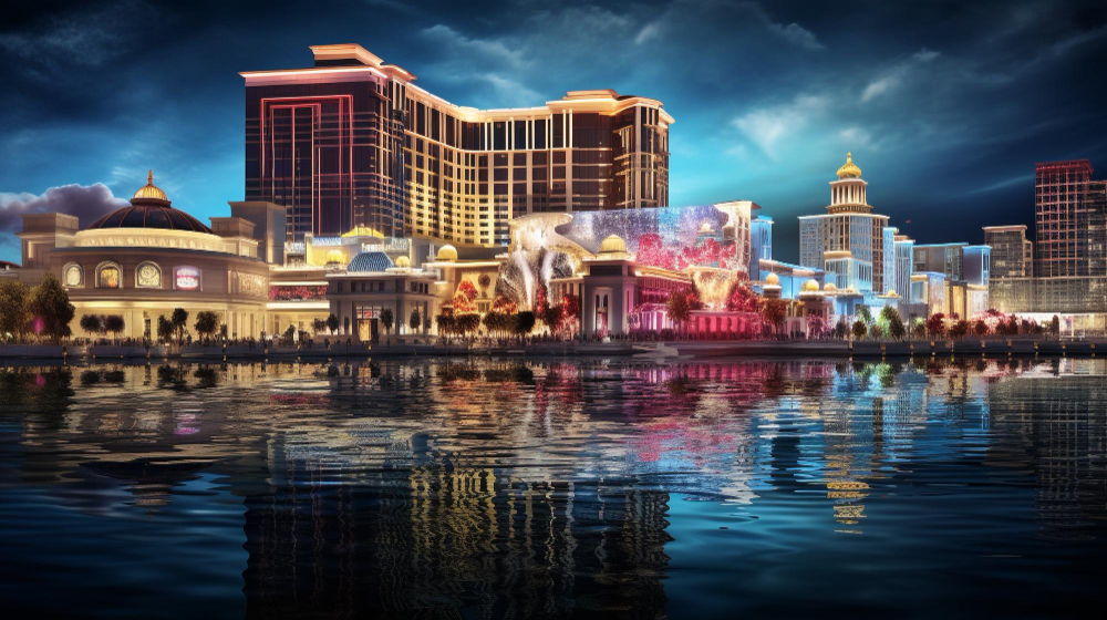 Seaview of a casino resort in the night